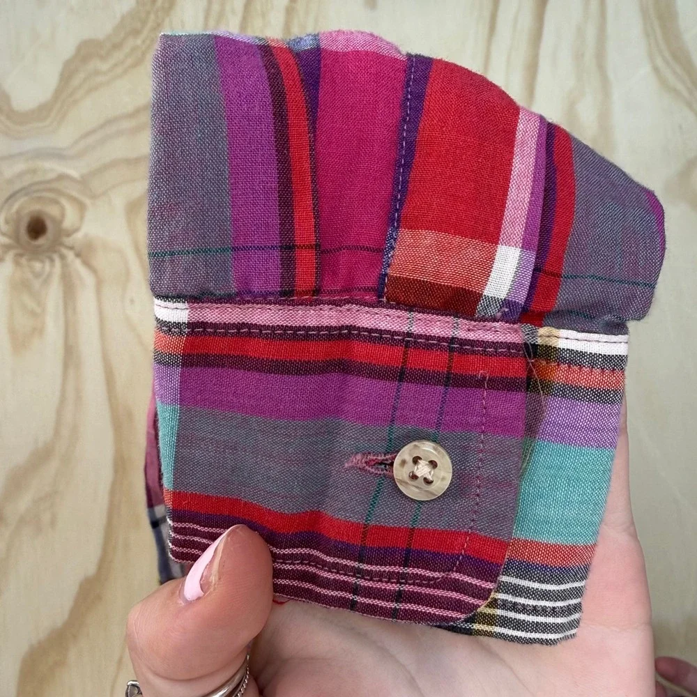 Vintage Nordstrom Kids Plaid Button Down Shirt Multi Color Made in USA Size 7
